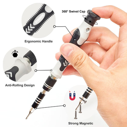 STREBITO Precision Magnetic Screwdriver Set 124-Piece Electronics Tool Kit with 101 Bits, for Computer, Laptop, Cell Phone, PC, MacBook, iPhone, PS4, PS5, Xbox Repair