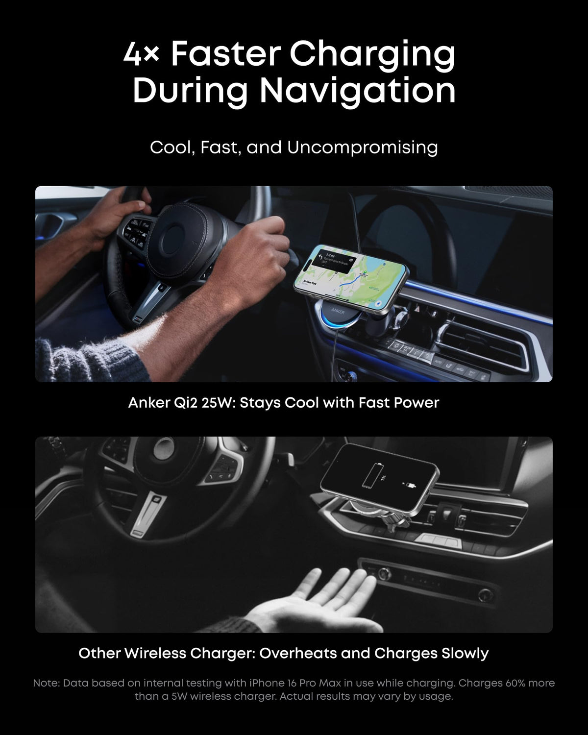 Anker Prime MagSafe Car Mount Charger, Qi2 25W Certified Wireless Car Charger with AirCool, Strong Magnets, Air Vent Mount for iPhone 17-12 Series (Check Vent Compatibility, 60W Adapter Included)