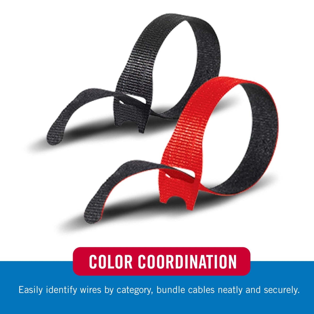 VELCRO Brand ONE-WRAP Cable Ties, 100Pk, 8 x 1/2" Black Cord Organization Straps, Thin Pre-Cut Design, Wire Management for Organizing Home, Office and Data Centers