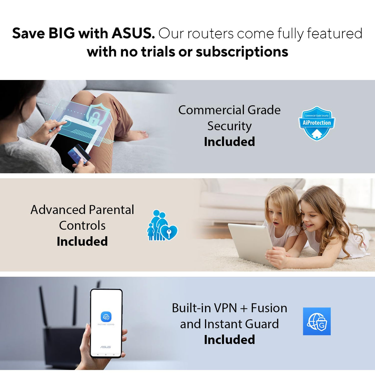 ASUS RT-AX88U AX6000 Dual Band WiFi 6 Gaming Router, 8 Ports, Lifetime Security, Adaptive QoS