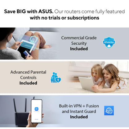 ASUS RT-AX88U AX6000 Dual Band WiFi 6 Gaming Router, 8 Ports, Lifetime Security, Adaptive QoS