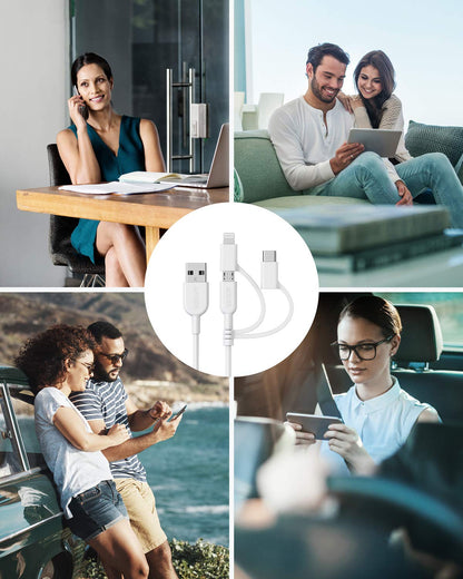 Anker Powerline II 3-in-1 Cable, Lightning/Type C/Micro USB Cable for iPhone, iPad, Huawei, HTC, LG, Samsung Galaxy, Sony Xperia, Android Smartphones, and More(3ft, White)