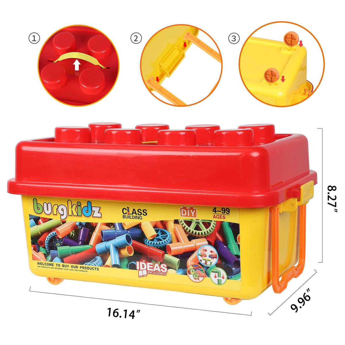 burgkidz STEM Learning Pipe Tube Construction Building Blocks, Sensory Toys with Wheels Baseplate for All Ages Kids Boys Girls, 188 Pcs