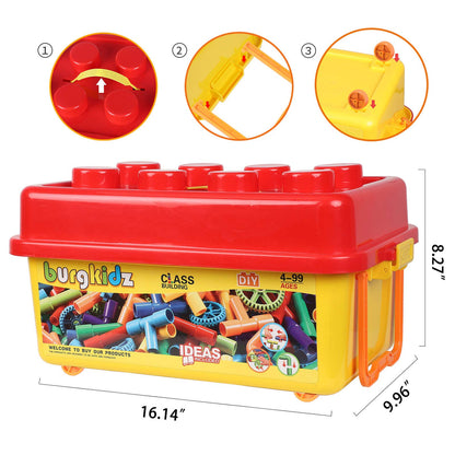 burgkidz STEM Learning Pipe Tube Construction Building Blocks, Sensory Toys with Wheels Baseplate for All Ages Kids Boys Girls, 188 Pcs