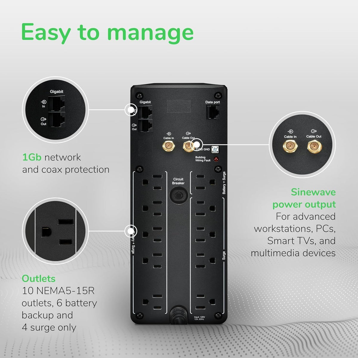 APC Back-UPS Pro Sinewave UPS, 1500VA/900W UPS Battery Backup & Surge Protector, AVR, 10 Outlets, LCD, USB-C Charging, UL Certified, BR1500MS2 Uninterruptible Power Supply for Computers, Electronics