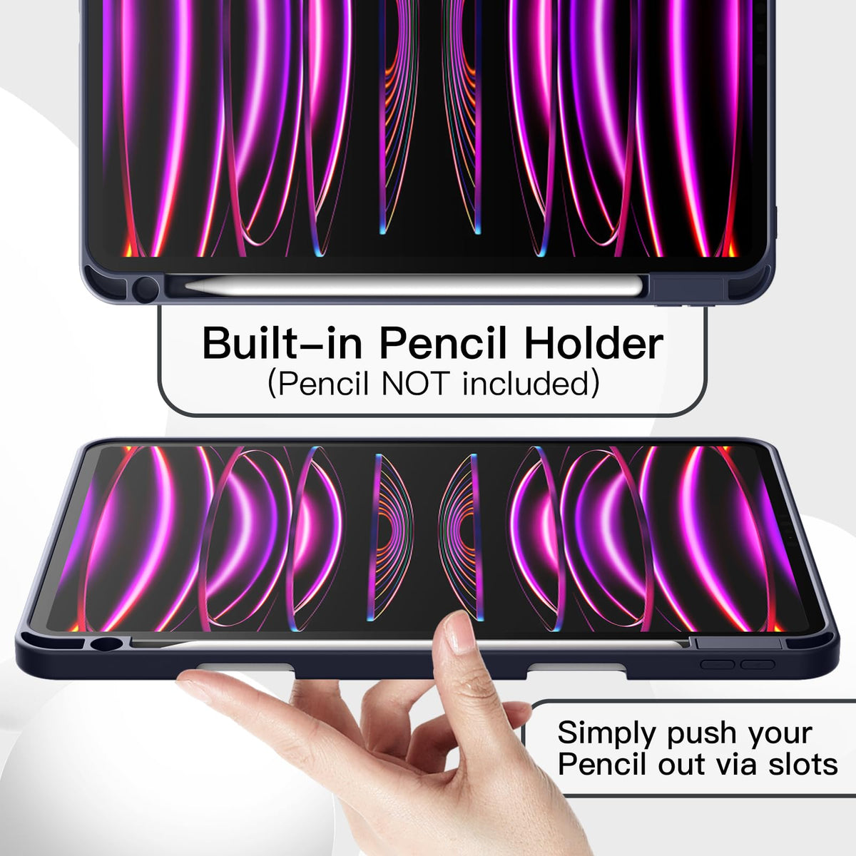 JETech Case for iPad Pro 11 Inch 2022/2021/2020 Model (4th/3rd/2nd Generation), with Pencil Holder, Support 2nd Pencil Charging, Slim Tablet Cover with Soft TPU Back, Auto Wake/Sleep (Black)