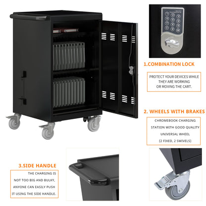 35 Device Mobile Charging Cart, Chromebooks and Laptop Computers, Locking Charging Station with Lock & Key for The Front Back Door, Surge Protection