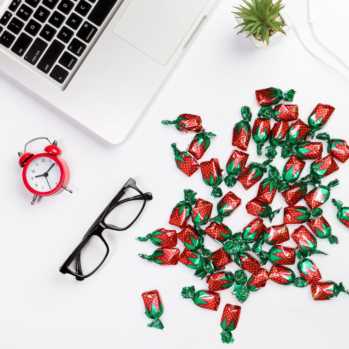 Strawberry Filled Hard Candy Bon Bons 2 lbs Bulk Pack - Individually Wrapped Christmas Fruit-Filled Candy, Classic Strawberry Hard Candy for Holiday Treats, Parties, and Snacks