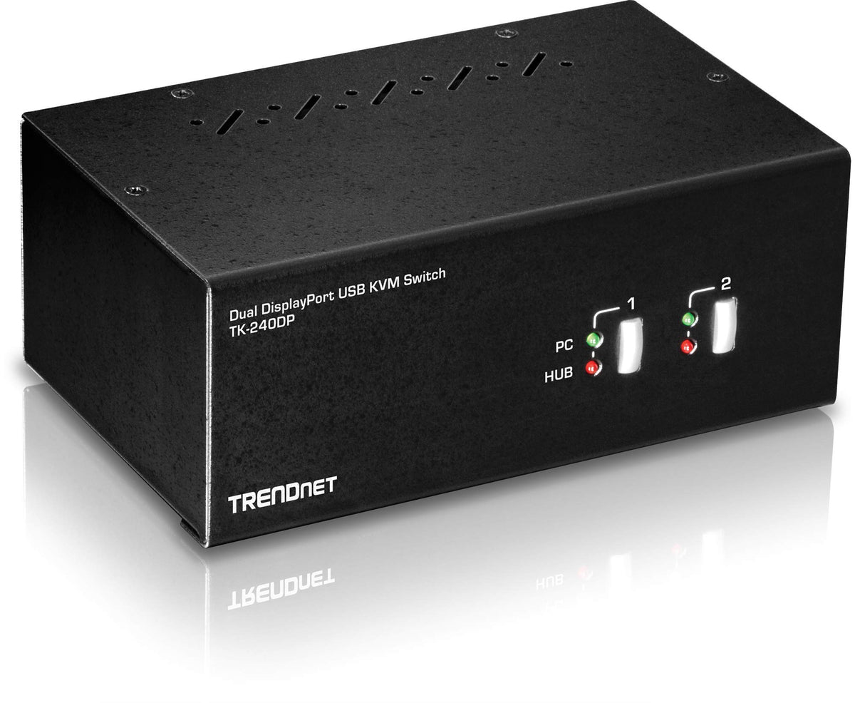 TRENDnet 2-Port 4K Dual Monitor DisplayPort KVM Switch with Audio, TK-240DP, 2560 x 1440 @ 144Hz, 2-Port USB 2.0 Hub, Connect Two Monitors, NDAA + TAA Compliant, Black