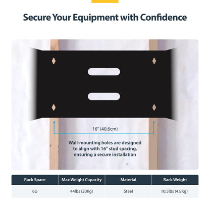 StarTech.com 6U Wall Mount Network Rack - 14 Inch Deep (Low Profile) - 19" Patch Panel Bracket for Shallow Server and IT Equipment, Network Switches - 44lbs/20kg Weight Capacity, Black (WALLMOUNT6)