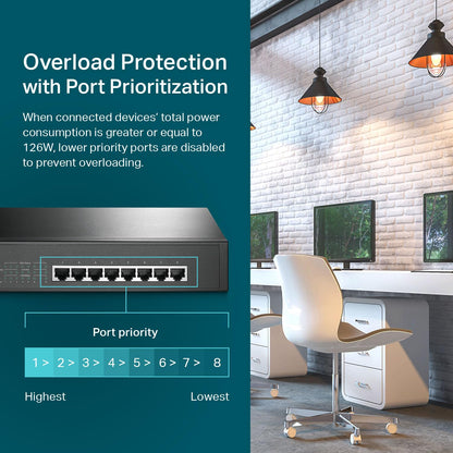 TP-Link TL-SG1008P V4 | 8 Port Gigabit PoE Switch | 4 PoE+ Ports @64W | Desktop | Plug & Play | Sturdy Metal w/ Shielded Ports | Fanless | Limited Lifetime Protection | QoS & IGMP Snooping | Unmanaged