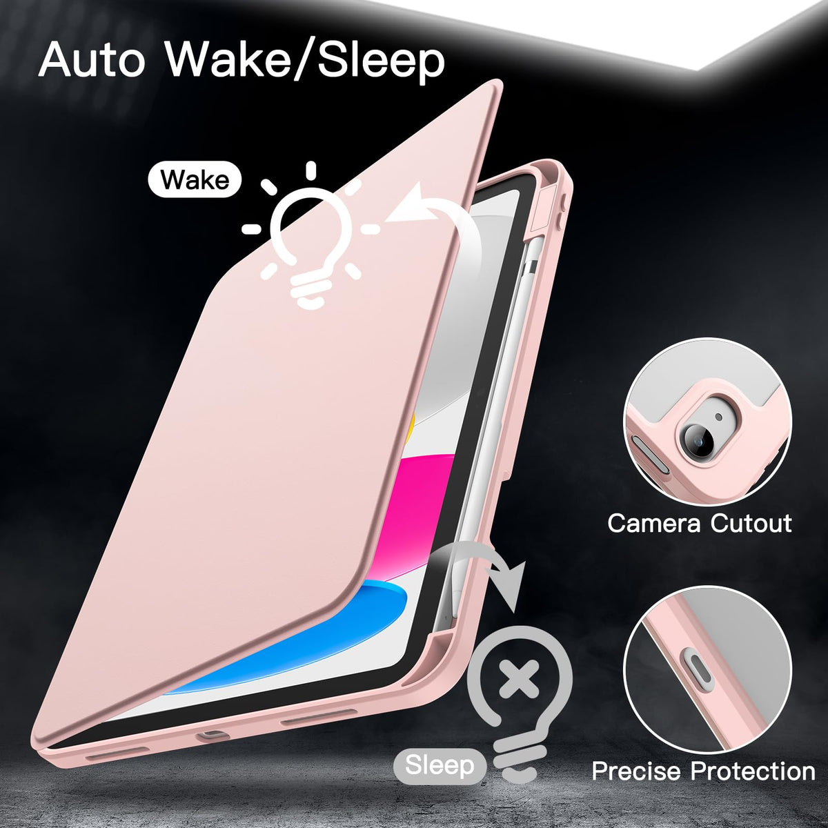 JETech Rotating Case for iPad (A16) 11th/10th Generation (2025/2022) with Pencil Holder, 360 Degree Rotation Protective Stand Cover Clear Back, Auto Wake/Sleep (Navy)