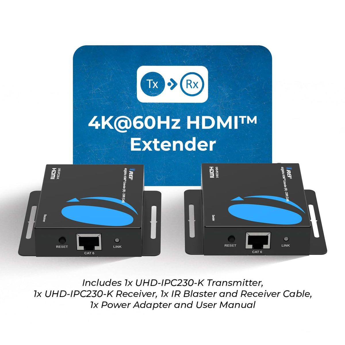 OREI 4K HDMI Over Ethernet Extender RJ45 (CAT6/CAT7) – 4K@30Hz up to 131ft / 1080p up to 230ft, Full HD POC Transmitter & Receiver with IR Loop Out (EX-230C)