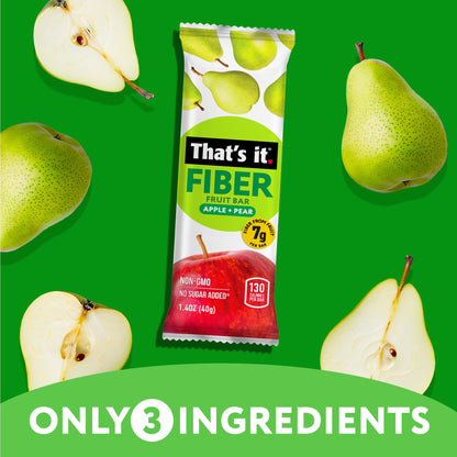 That’s it. High Fiber Fruit Bars Variety Pack (12 Count) – Cinnamon, Pear, Mixed Berries & Cherry, 7g Fiber from Real Fruit, 3-4 Ingredients, No Added Sugar, 130 Calories, Gluten-Free, Top 12 Allergen-Free, Non-GMO