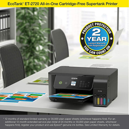 Epson EcoTank All-in-One Wireless Color Inkjet Printer with Scanner and Copier - Print Scan Copy - Black-Bundle with Ahaghug Printer Cable。