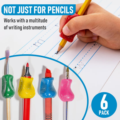 The Pencil Grip Original Pencil Grippers 6 Pcs, Improves Kids Handwriting, Ergonomic Pen Holder for Righties & Lefties, Ideal for Kids, Toddlers, Adults, Writing Tool with Finger Cushion