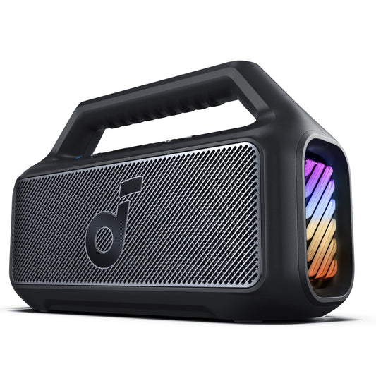 Soundcore Boom 2 By Anker, Outdoor Speaker, 80W, Subwoofer, BassUp 2.0, 24H Playtime, IPX7 Waterproof, Floatable, RGB Lights, USB-C, Custom EQ, Portable for Camping and Beach - Black