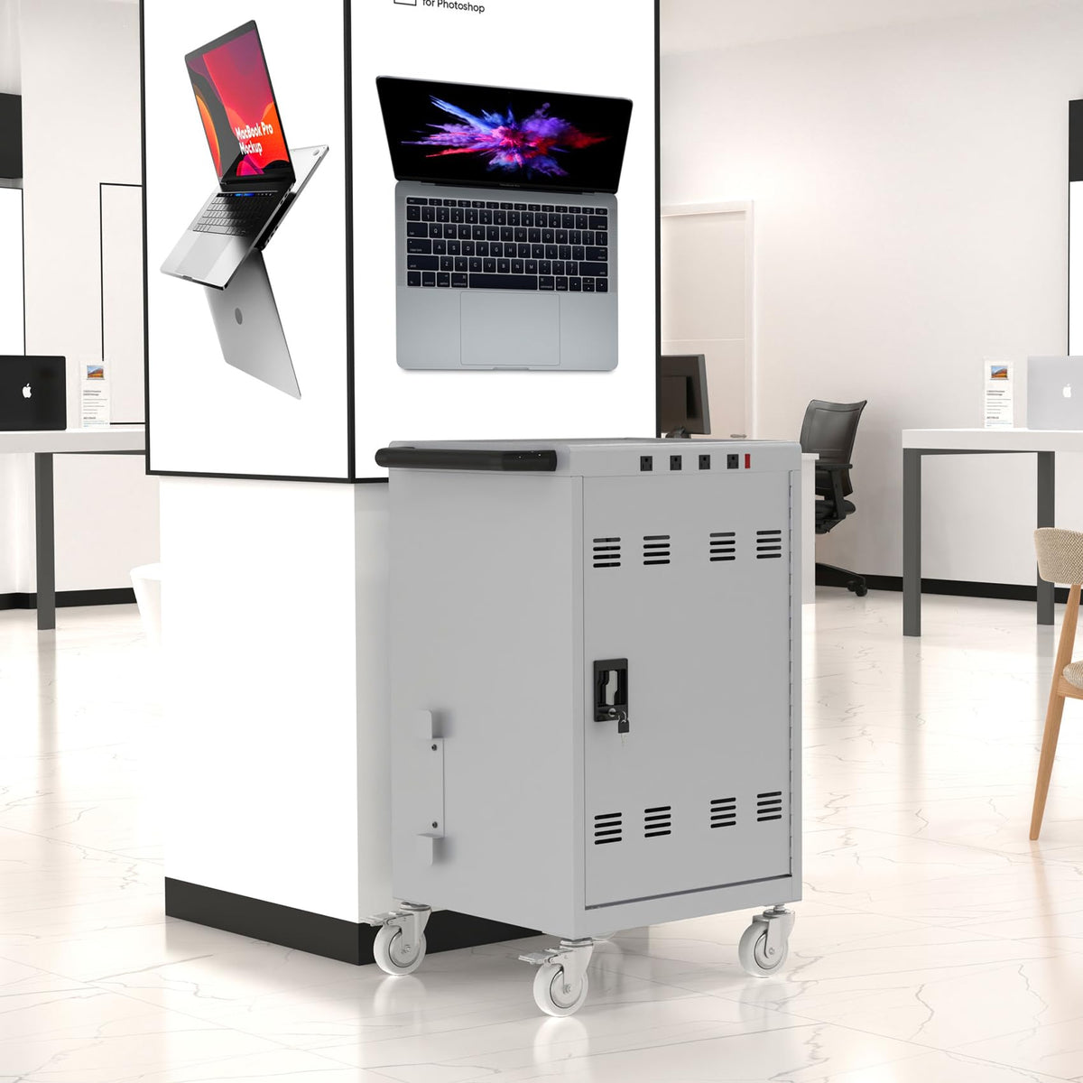 30 Device Mobile Laptop Charging Cart for Laptop Computers Chromebook Fast Charging & Secure Storage (16.3in Screen Size), Ideal for School, Library, Hospital - Black