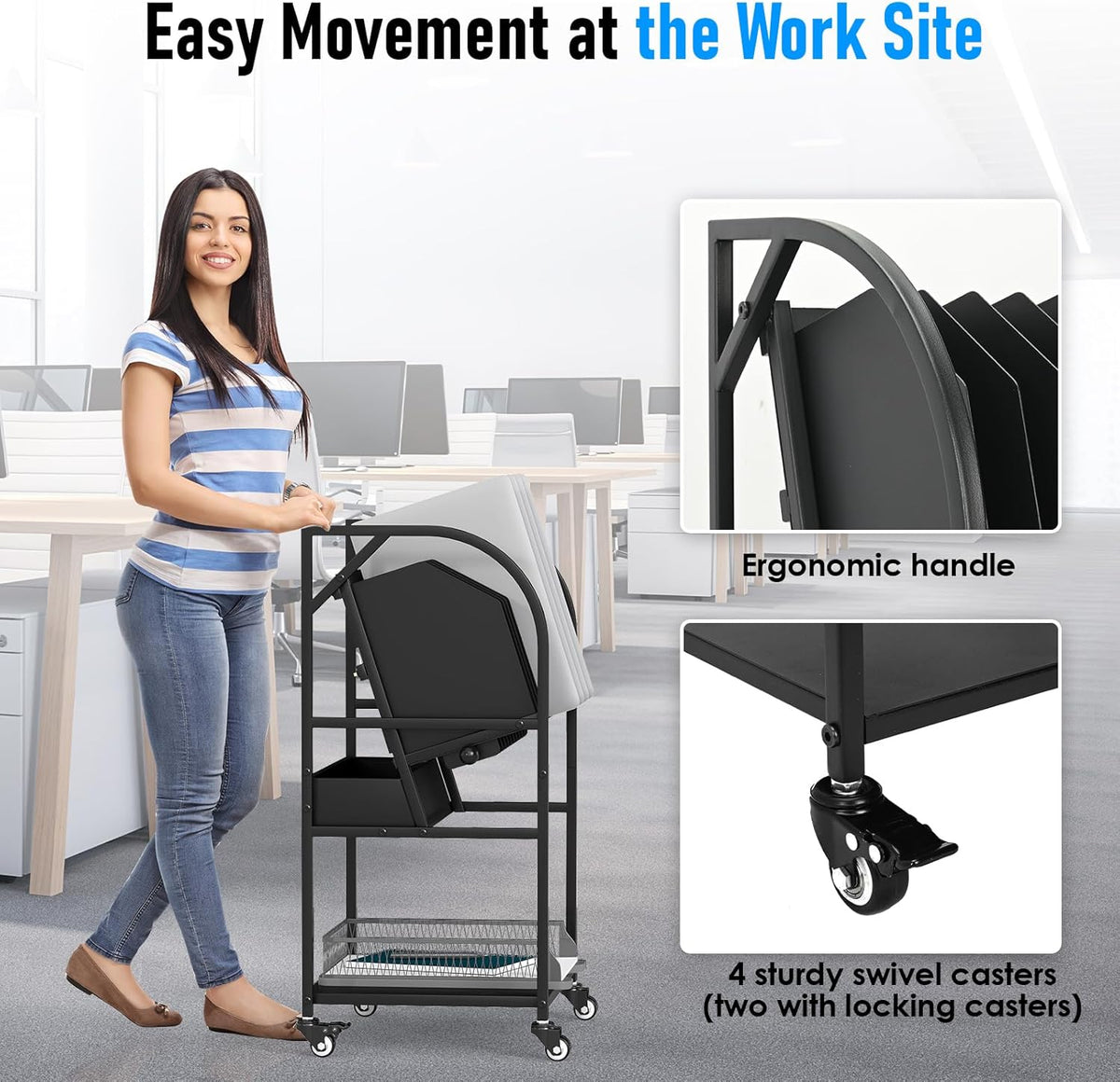 2 Tier Open Laptop Charging Cart with Wheels, 10 Device Mobile Charging Station for chromebook, iPads and Tablet, Laptop Charging Storage Rack for Office and Classroom