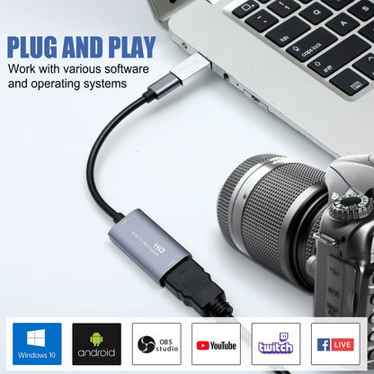 Guermok Video Capture Card, 4K USB3.0 HDMI to USB C Capture Card for Streaming, 1080P 60FPS, Compatible with iPad Mac OS Windows, Quest 3, OBS, PS5/4, Switch2/1, Xbox, Camera (Silver)