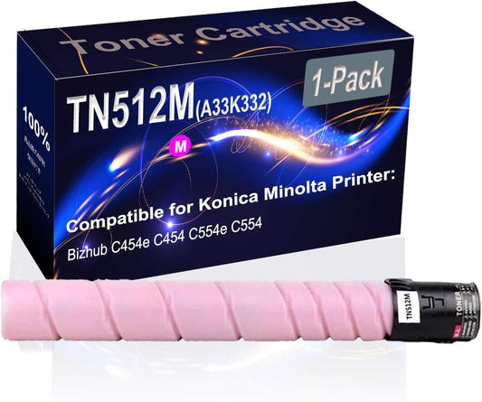 1-Pack (Magenta) Compatible High Yield TN-512 (TN512M) Printer Toner Cartridge use for Konica Minolta C454e C454 C554e C554 Printers