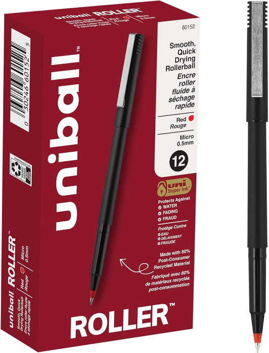 uniball Roller Rollerball Pens, Micro Point (0.5mm), Red