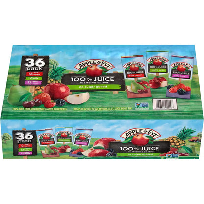 Apple & Eve 100% Juice Variety Pack | Apple, Very Berry & Fruit Punch Flavors | 6.75oz Juice Boxes, 36 Count (2 Packs of 36)