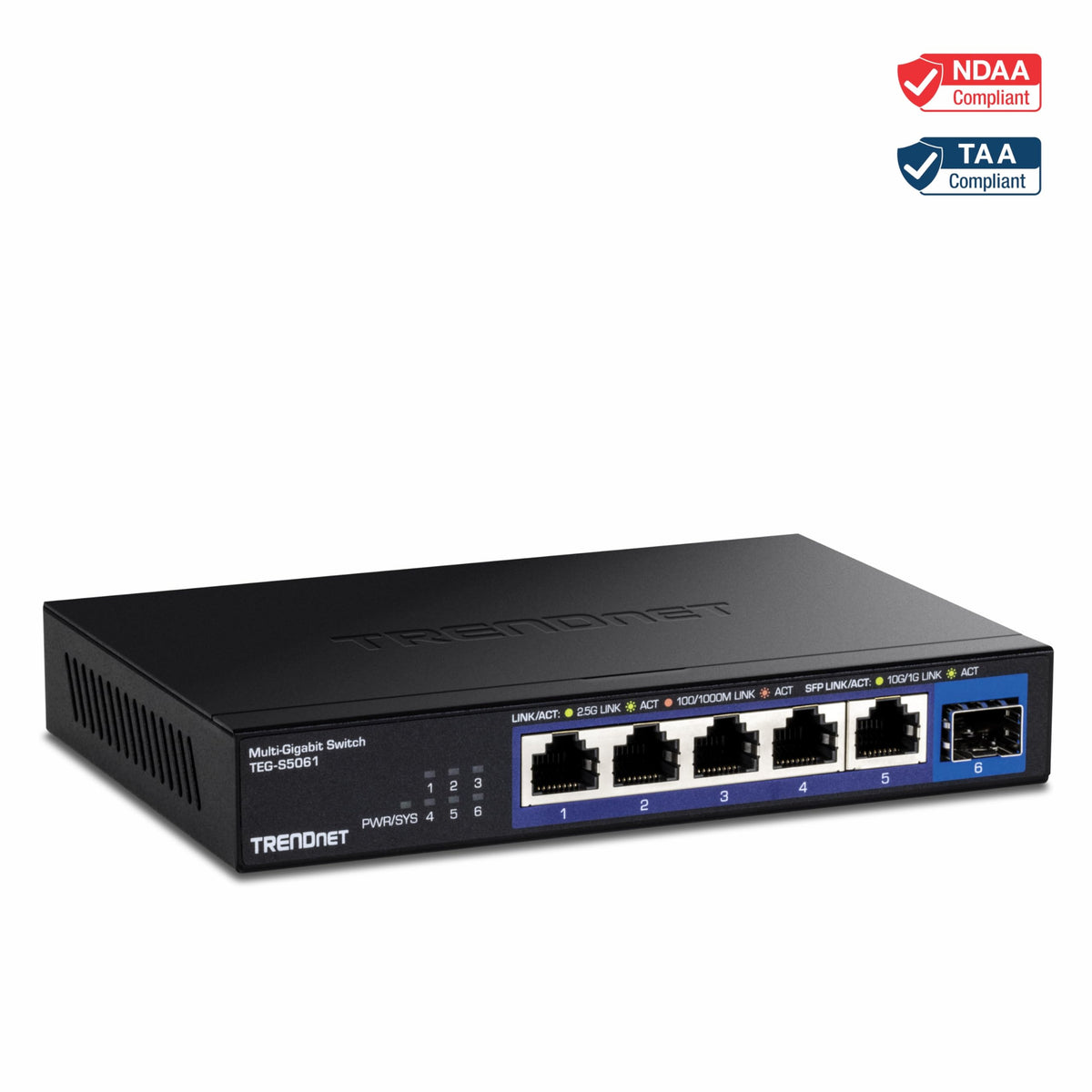 TRENDnet 5 Port Mini Gigabit Switch, TEG-S50g, GREENnet Technology, NDAA + TAA Compliant, Desktop Metal Ethernet Network Switch, 5 x Gigabit Ports, Fanless, Lifetime Protection, Black