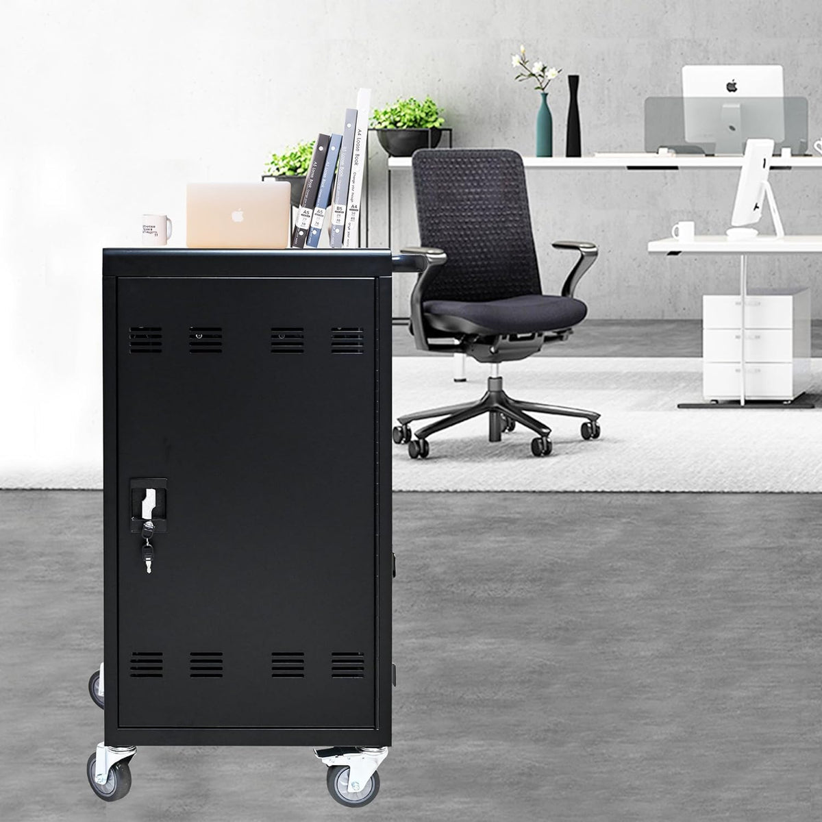 16 Devices Mobile Charging Cart for Laptop Up to 16.3-inch Screen, Charging Station and Tablet Storage Cart for iPad, Chromebooks with Cord Organizer, Black