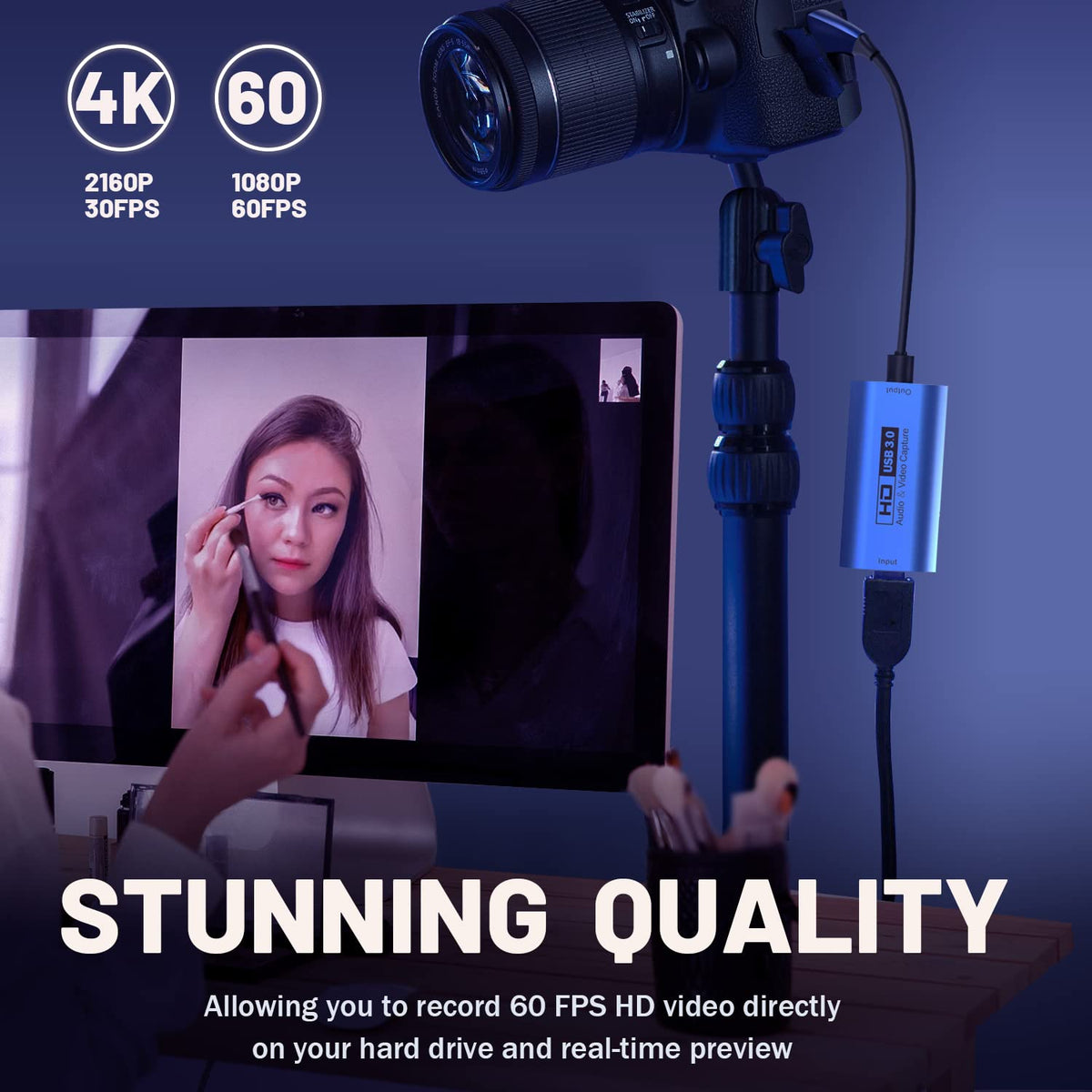 Guermok Video Capture Card, 4K USB3.0 HDMI to USB C Capture Card for Streaming, 1080P 60FPS, Compatible with iPad Mac OS Windows, Quest 3, OBS, PS5/4, Switch2/1, Xbox, Camera (Silver)