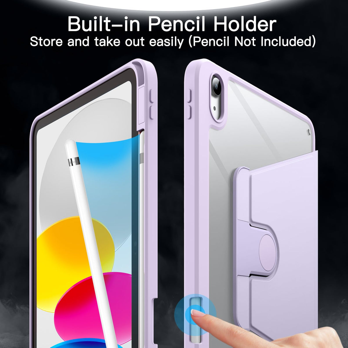 JETech Rotating Case for iPad (A16) 11th/10th Generation (2025/2022) with Pencil Holder, 360 Degree Rotation Protective Stand Cover Clear Back, Auto Wake/Sleep (Navy)