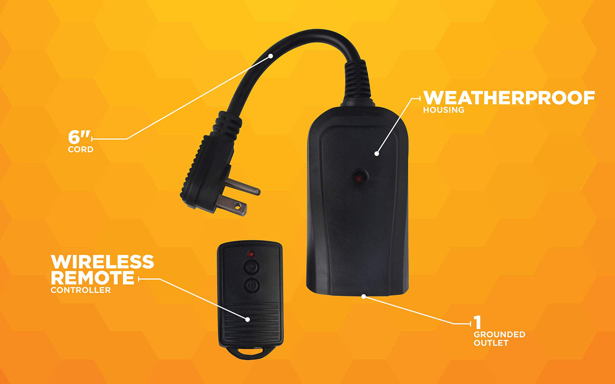 Southwire Woods Weatherproof Outdoor Electrical Outlet Switch - Wireless Remote Controller - Water-Resistant Power Outlet Converter - Long-Range Convenient Remote Switch - Black