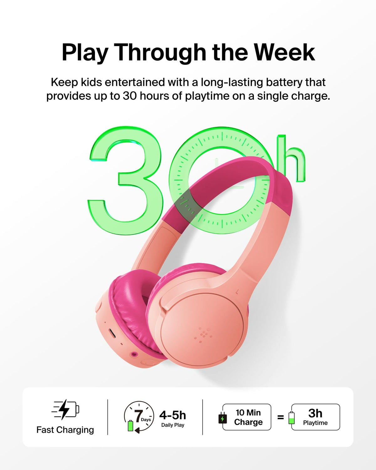 Belkin SoundForm Mini - Wireless Bluetooth Kids Headphones, 30H Battery, 85dB Safe Volume Limit, Built-in Microphone - Toddler On-Ear Earphones for iPhone, iPad - Ideal for School - Blue w/Case