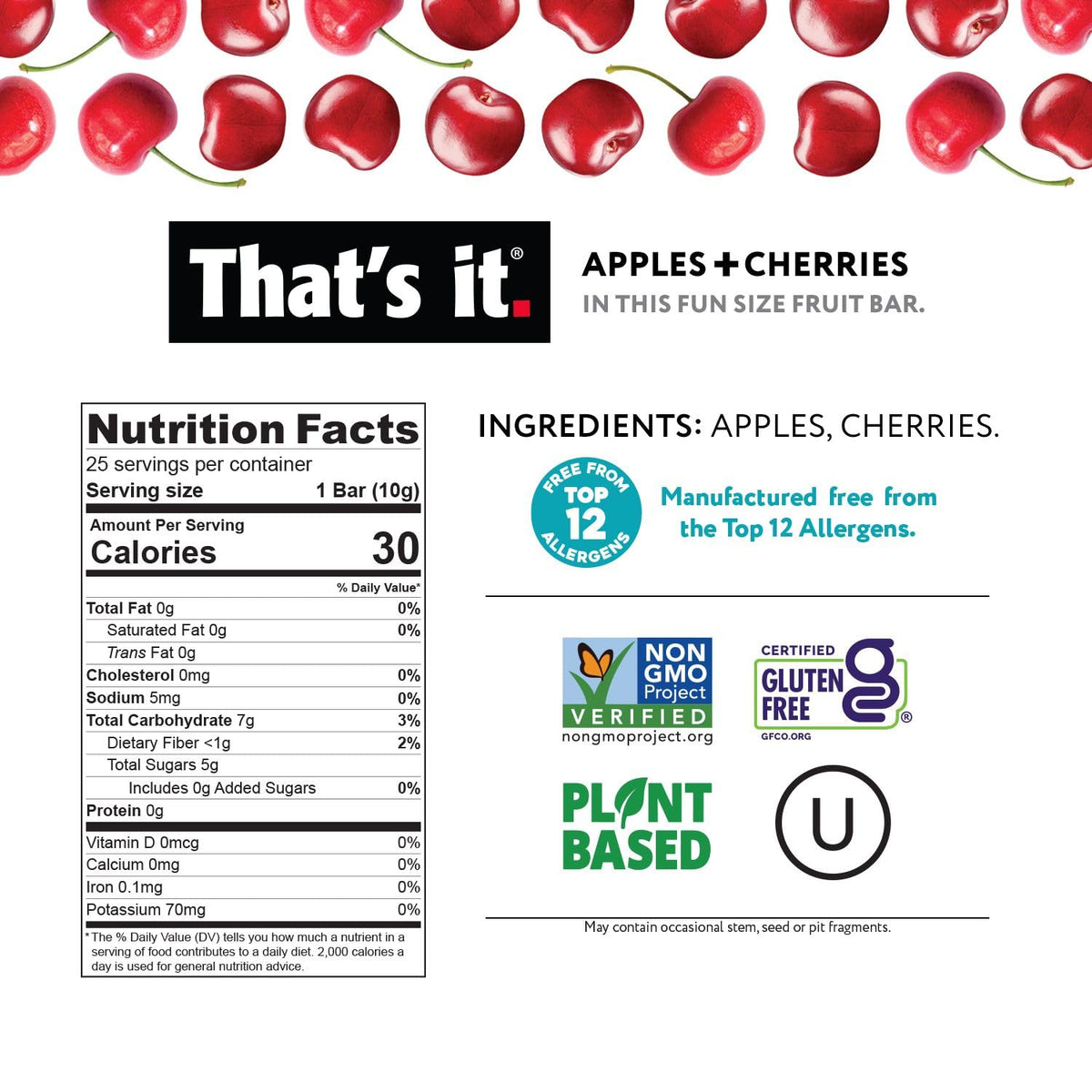That’s it. Fun Size Fruit Bars Variety Pack (50 Pieces, 10g Each), Non-GMO, Kosher, Gluten Free, Breakfast Snacks, Allergy Friendly (Cherry-Cinnamon)