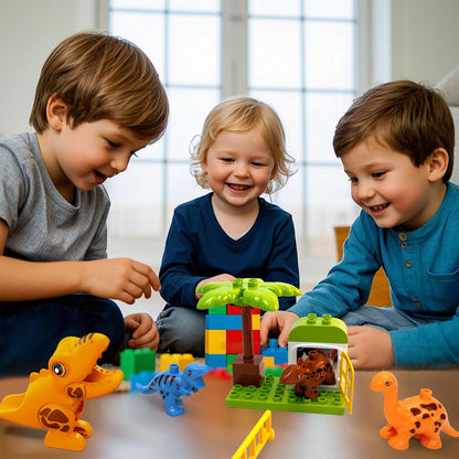 Marble Run Building Blocks for Kids Ages 3+ | 121-Piece Dinosaur STEM Toy with 6 Dinosaurs & 2 Baseplates | Durable Construction Set with Step-by-Step Guide