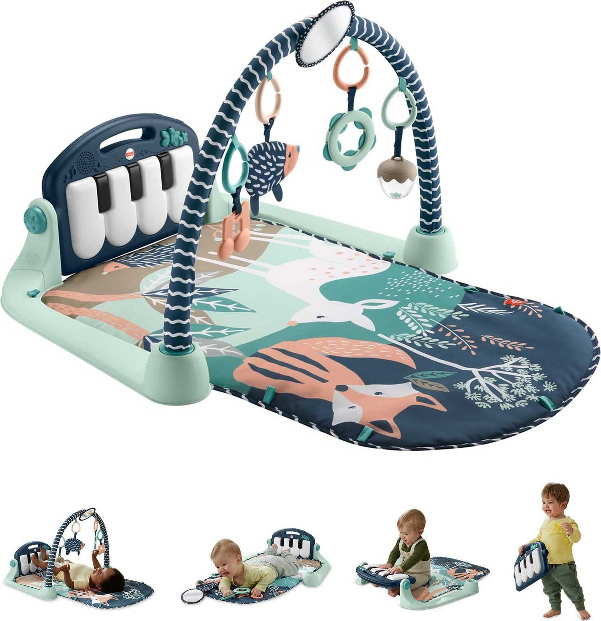 Fisher-Price Baby Playmat Glow and Grow Kick & Play Piano Gym, Blue Musical Learning Toy with Developmental Activities for Newborns 0+ Months