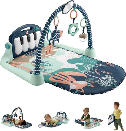 Fisher-Price Baby Playmat Glow and Grow Kick & Play Piano Gym, Blue Musical Learning Toy with Developmental Activities for Newborns 0+ Months