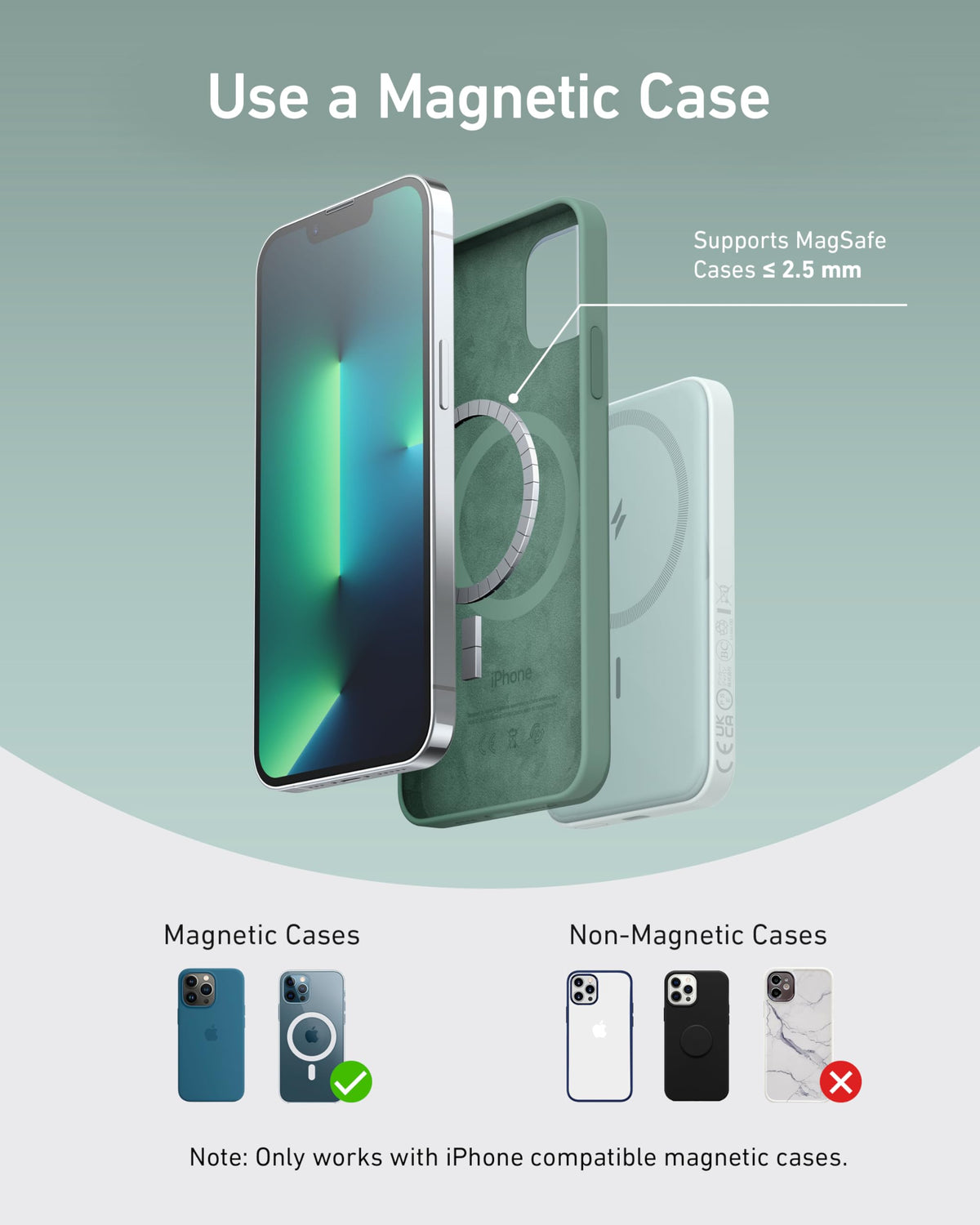 Anker 621 Magnetic Portable Charger (MagGo), 5,000mAh Wireless Power Bank with USB-C Cable, Magsafe-Compatible Battery Pack for iPhone 16/15/14/13/12 Series