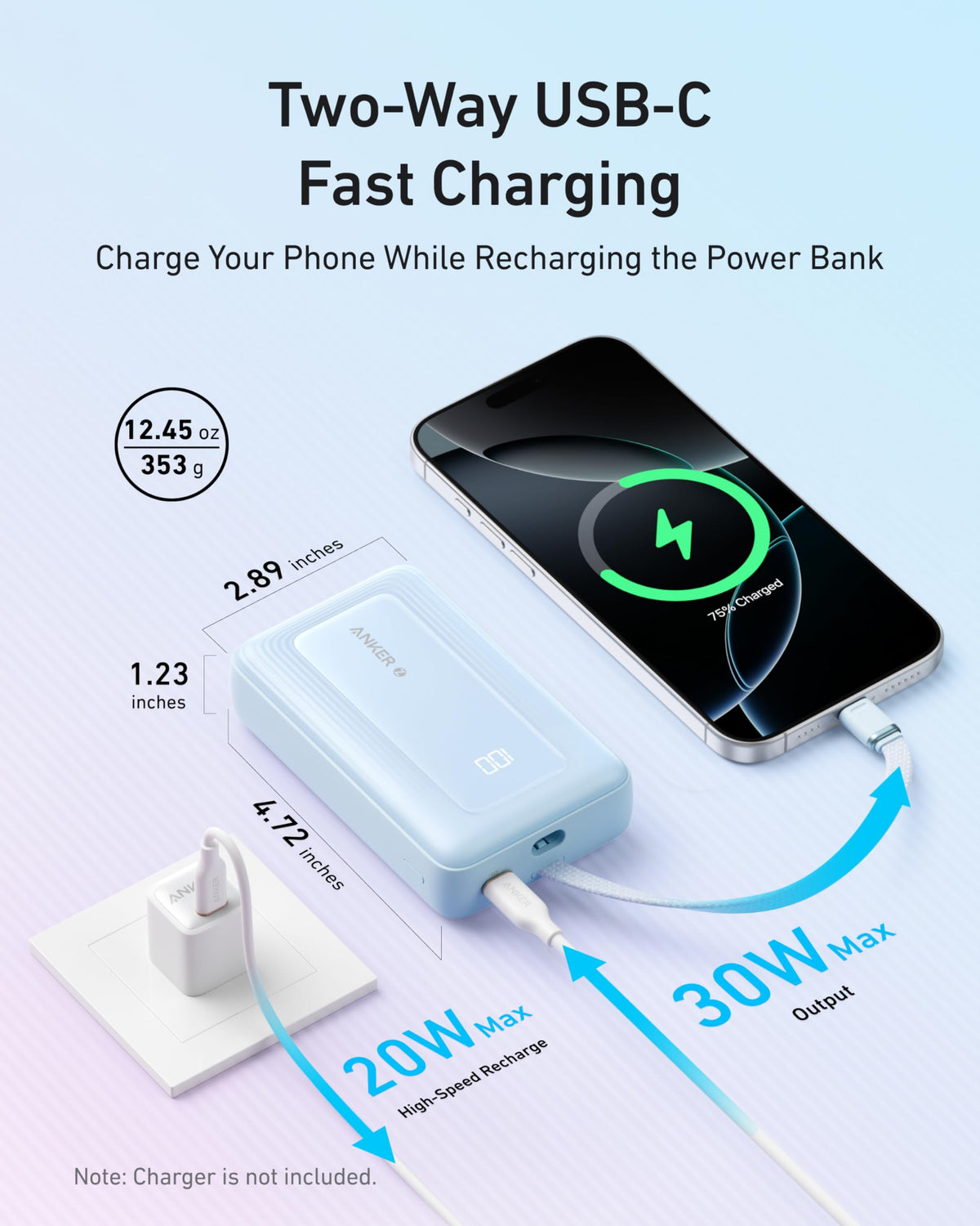 Anker Zolo Power Bank (2025 Upgraded Version), 20,000mAh 30W High-Speed Portable Charger with Built-in USB-C Cable, Battery Pack for iPhone 17/16 / 15 Series, Galaxy, and More