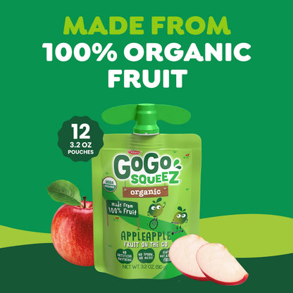 GoGo squeeZ No Sugar Added Organic Fruit & veggieZ Applesauce and Puree Variety Pack, Pedal Peach and Boulder Berry, 3.2 oz Pouches (Pack of 12), Fruit Snacks for Kids, Gluten Free, Nut Free, Recloseable Cap, BPA Free