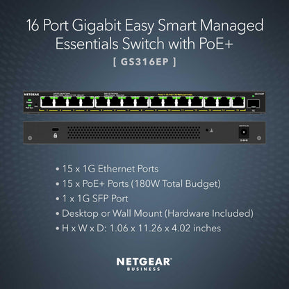NETGEAR 5 Port PoE Gigabit Ethernet Easy Smart Managed Essentials Switch (GS305EP) - with 4 x PoE+ @ 63W, Desktop or Wall Mount