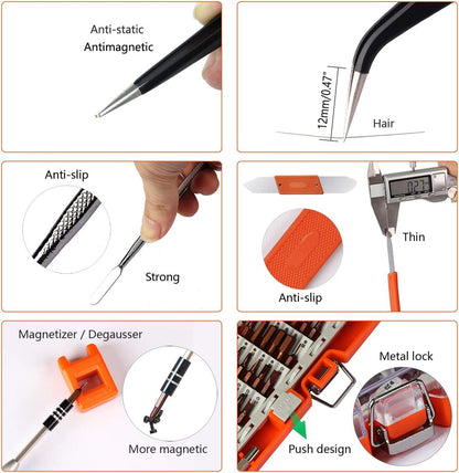 90pcs Electronics Repair Tool Kit Professional, Precision Screwdriver Set Magnetic for Fix Open Pry Cell Phone, Apple iPhone, Computer, PC, Laptop, Tablet, iPad, Mac book with Portable Bag