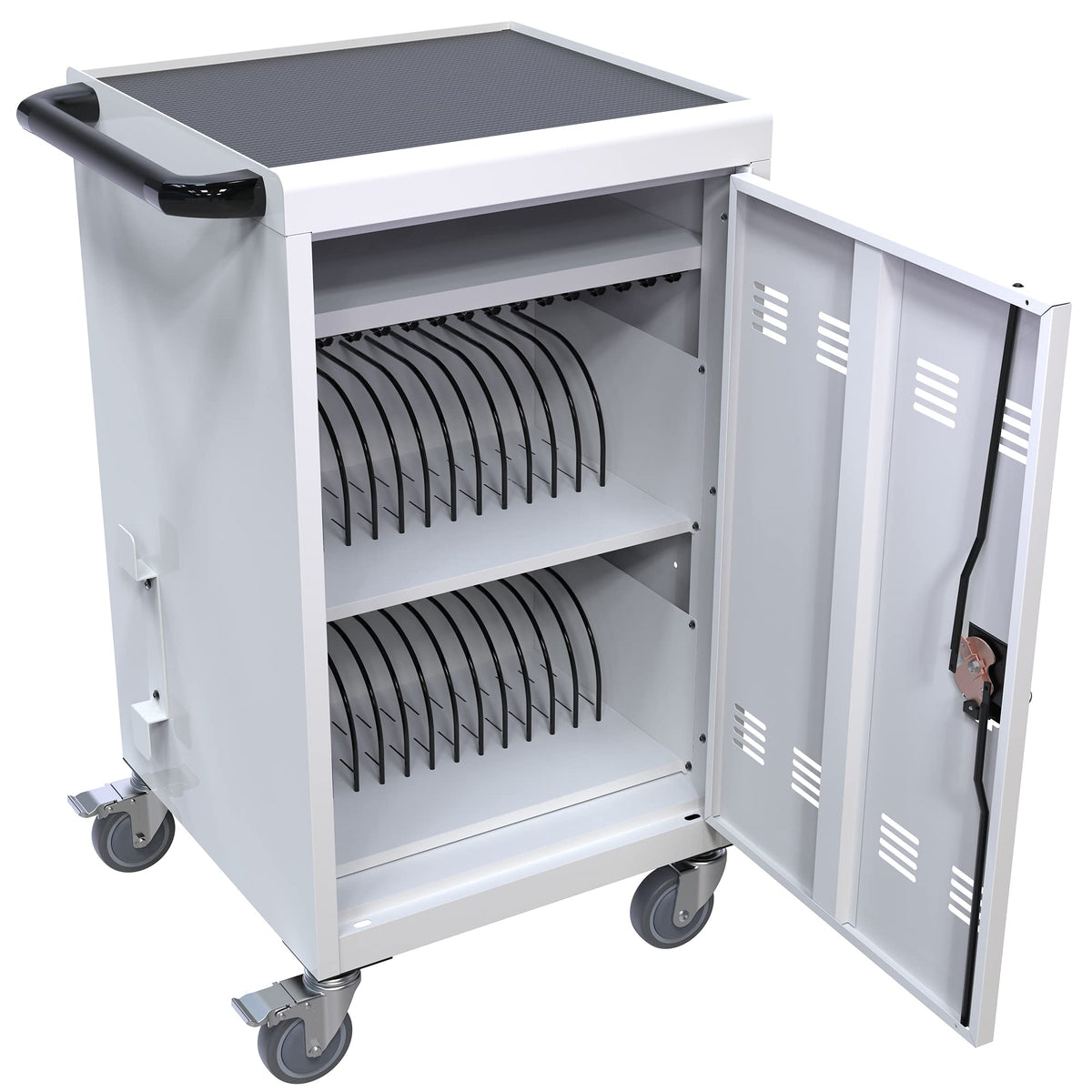 35 Device Mobile Charging Cart, Chromebooks and Laptop Computers, Locking Charging Station with Lock & Key for The Front Back Door, Surge Protection