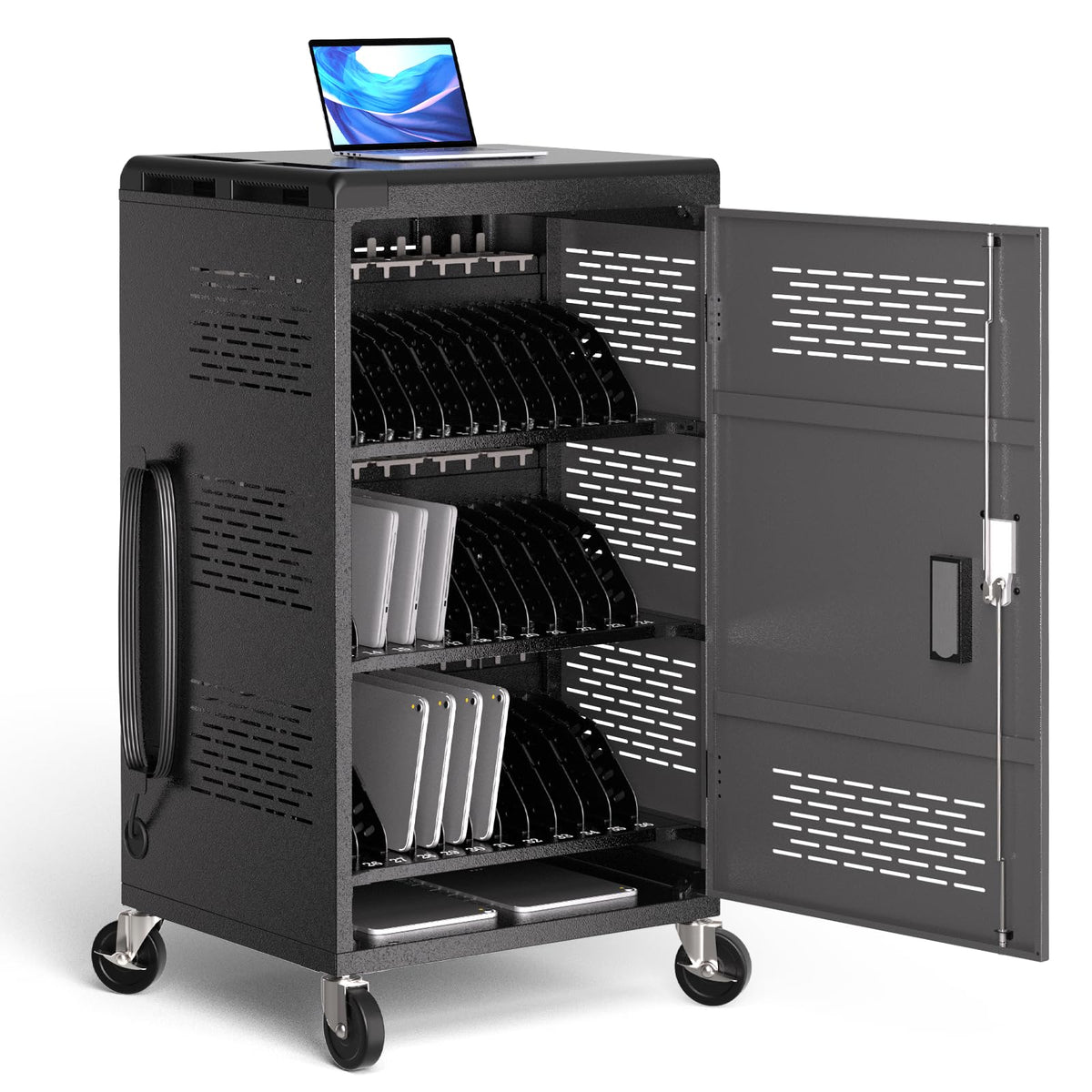 POCHAR 30 Devices Open Laptop Charging Cart for iPads, Tablets - Laptop & Tablet Storage Carts for Classroom, Office - Chromebook Charging Station Cart with Cable Management & Surge Protection