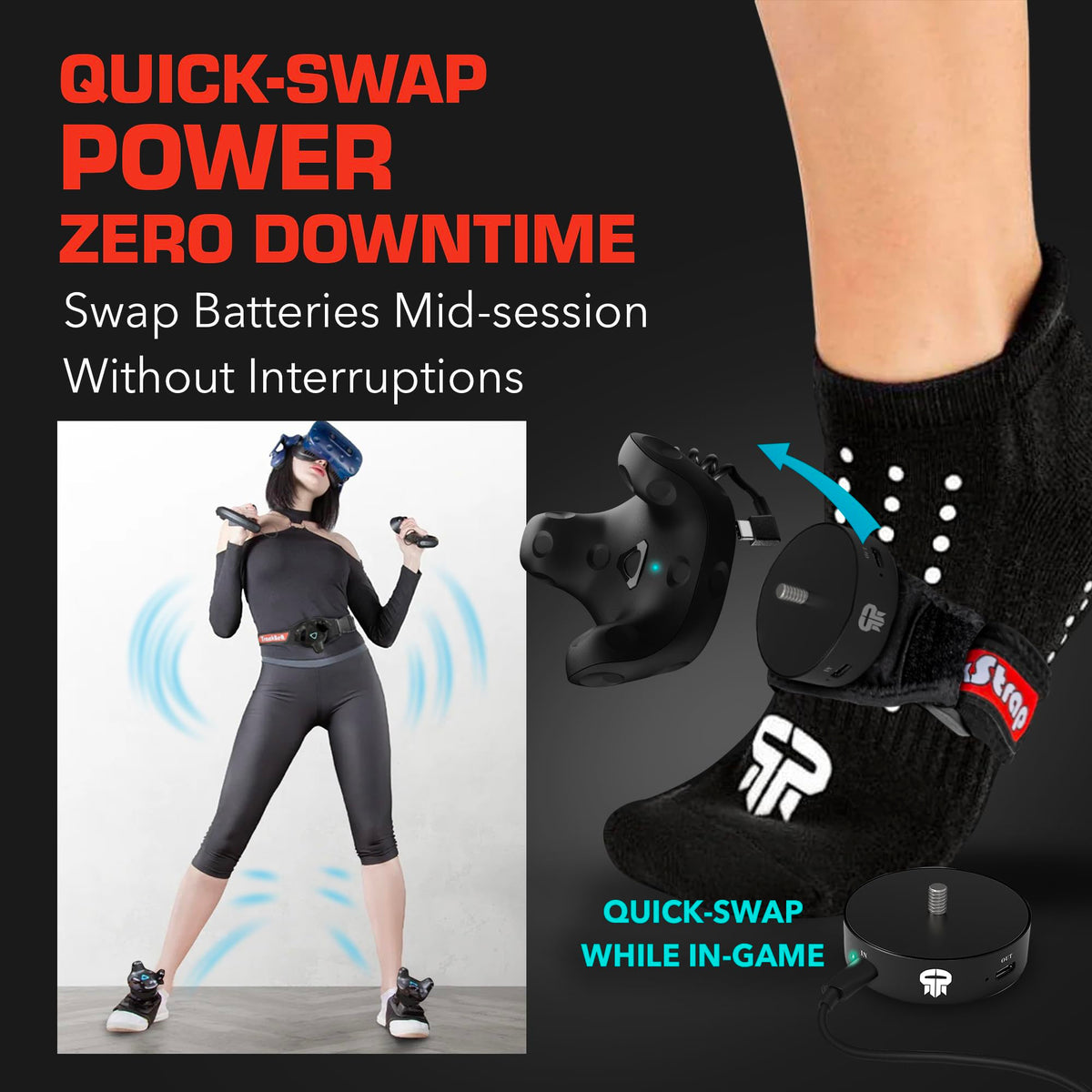 Rebuff Reality Trackstraps for Vive Tracker - Adjustable VR Full Body Tracking Straps, VR Chat Motion Capture, Compatible with Vive Tracker 3.0 2.0 Ultimate, Tundra, (Tracker Sold Separately) Black