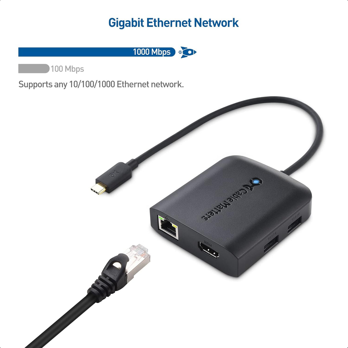 Cable Matters USB C Hub with HDMI 4K@60Hz, 100W Charging, Gigabit Ethernet, and 3X USB in Black - USBC and Thunderbolt 4 / USB4 / Thunderbolt 3 Port Compatible with Surface Pro, MacBook Pro, Dell XPS