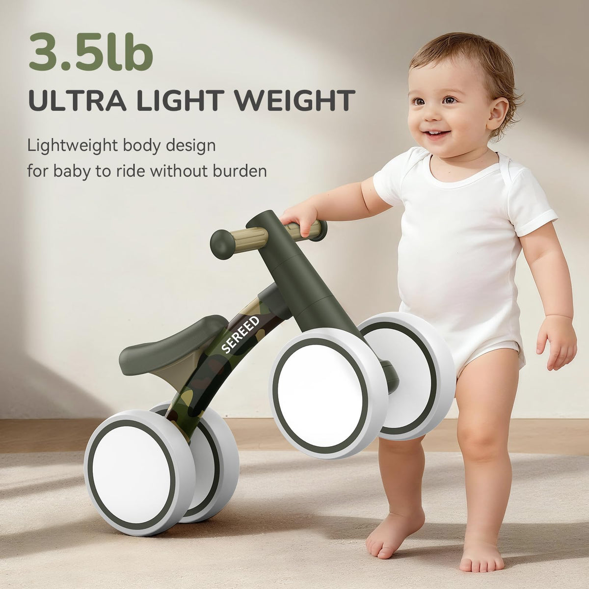 SEREED Baby Balance Bike for 1 Year Old Boys Girls 12-24 Month Toddler Balance Bike, 4 Wheels Toddler First Bike, First Birthday Gifts