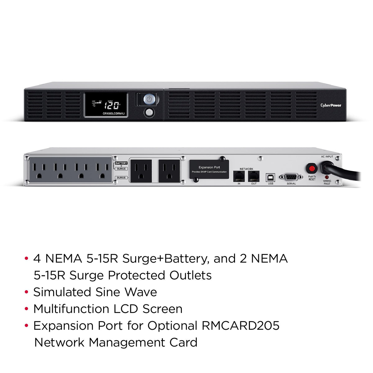 CyberPower OR500LCDRM1U Smart App LCD UPS Battery Backup and Surge Protector, 500VA/300W, 6 Outlets, AVR, 1U Rackmount, UL Certified