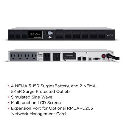 CyberPower OR500LCDRM1U Smart App LCD UPS Battery Backup and Surge Protector, 500VA/300W, 6 Outlets, AVR, 1U Rackmount, UL Certified