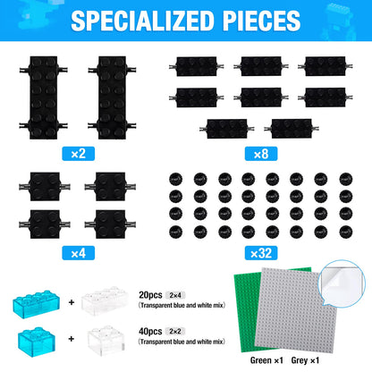 MANNIDOO 1600 Pieces Building Bricks, Building Bulk Block with 2 Packs 24x24 Studs Sticky Plate and 46PCS Wheel Accessory - Compatible with All Major Bricks, Gfits for Kid - 18 Shape/16 Colo